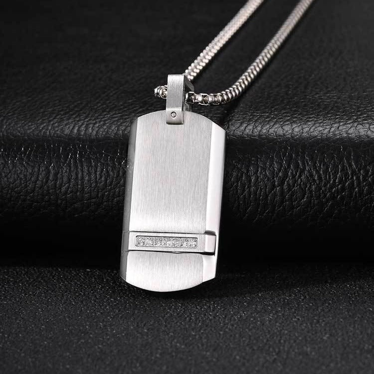 Kemstone Black Rectangular Pendant Necklace for Men Stainless Steel Cubic Zirconia Detail Punk Style PN-240