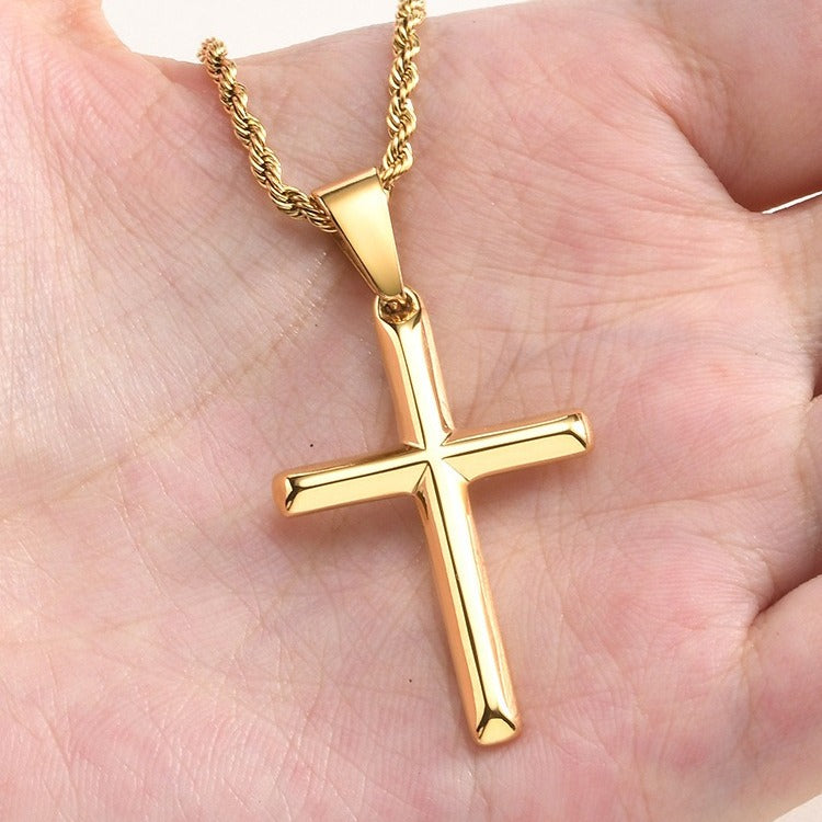 Kemstone Stainless Steel Cross Necklace for Men Rounded Edge PN-2473