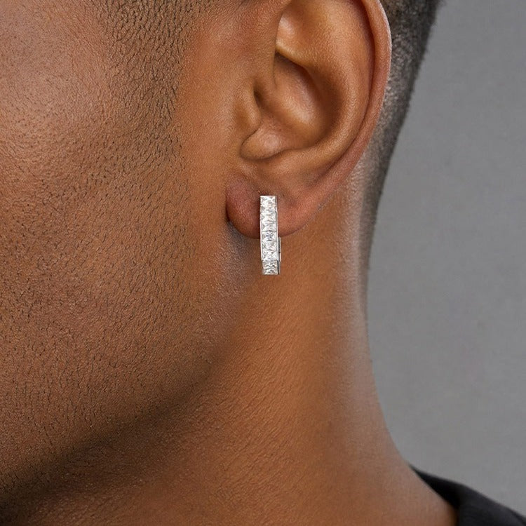 Kemstone Octagon Hoop Earrings for Men Stainless Steel Black Silver EH-802