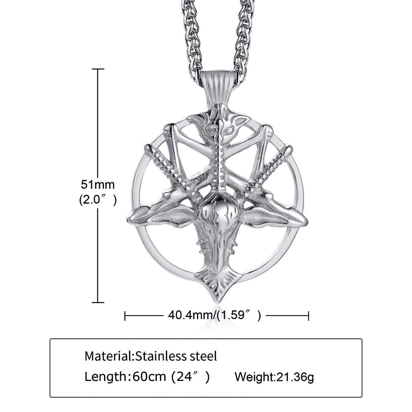Kemstone Satanic Goat Head Pendant – Stainless Steel Gothic Pentagram Necklace PN-1266