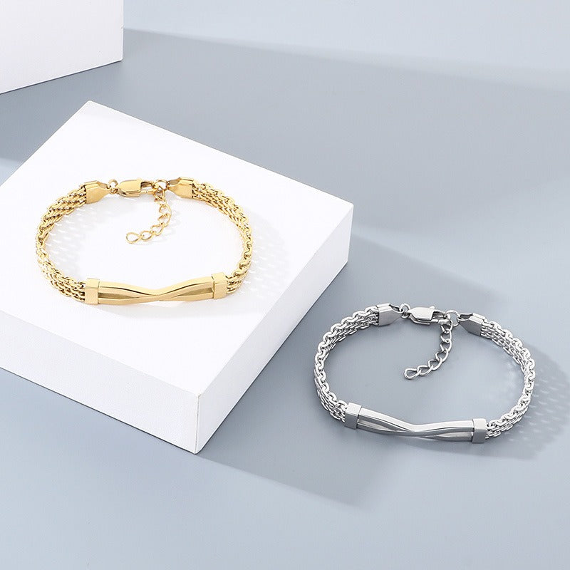 Kemstone Titanium Steel Twisted Bar Bracelet – Minimalist Link Chain for Men KB212529-KFC