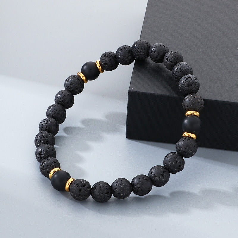 Kemstone Lava Stone Bead Bracelet Black Agate Elastic Bracelet 8mm for Men & Women KB210119-Z