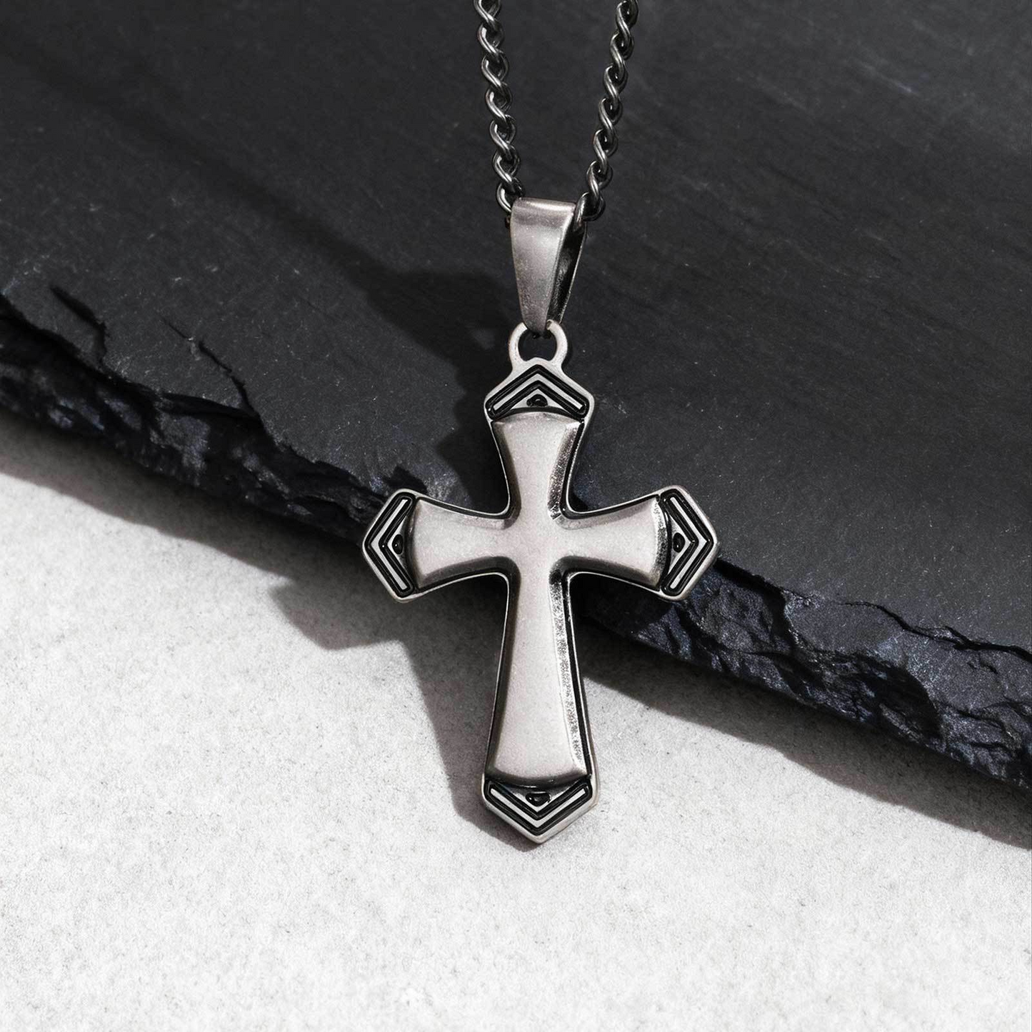 Kemstone Stainless Steel Faceted Cross Pendant Necklace for Men PN-2263