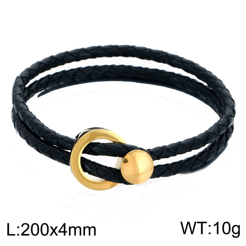Kemstone Double Wrap Leather Bracelet for Men Titanium Steel Circle Clasp KB213788-GC