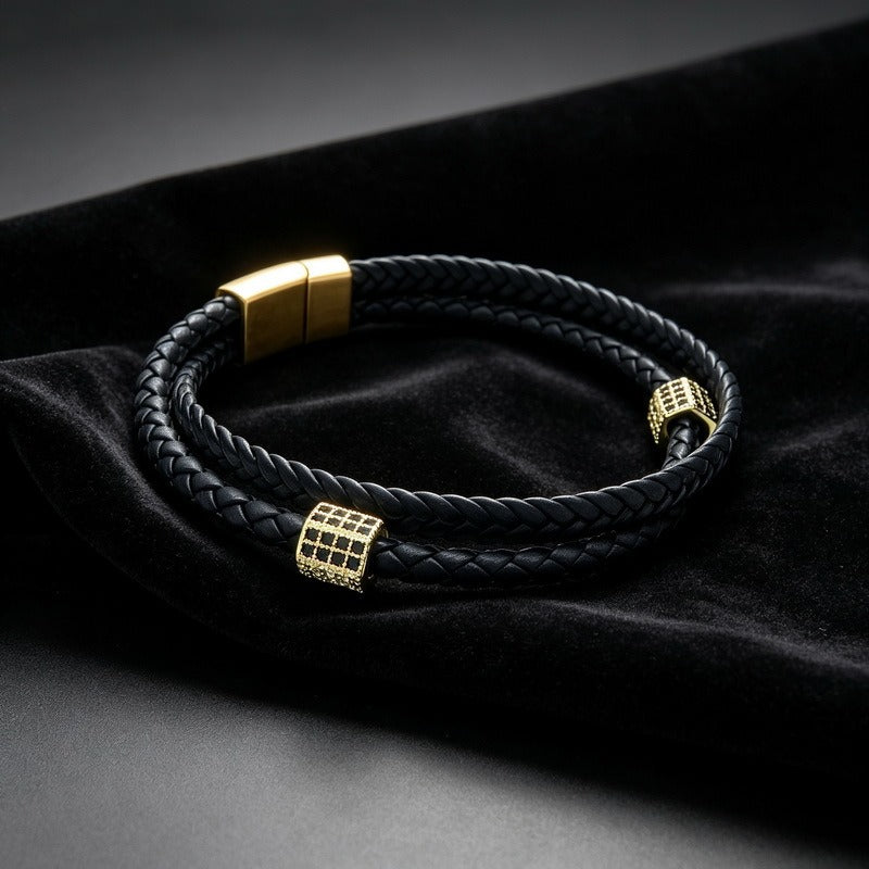 Kemstone Double Layer Braided Leather Bracelet for Men Copper Accent KB214771-SJ