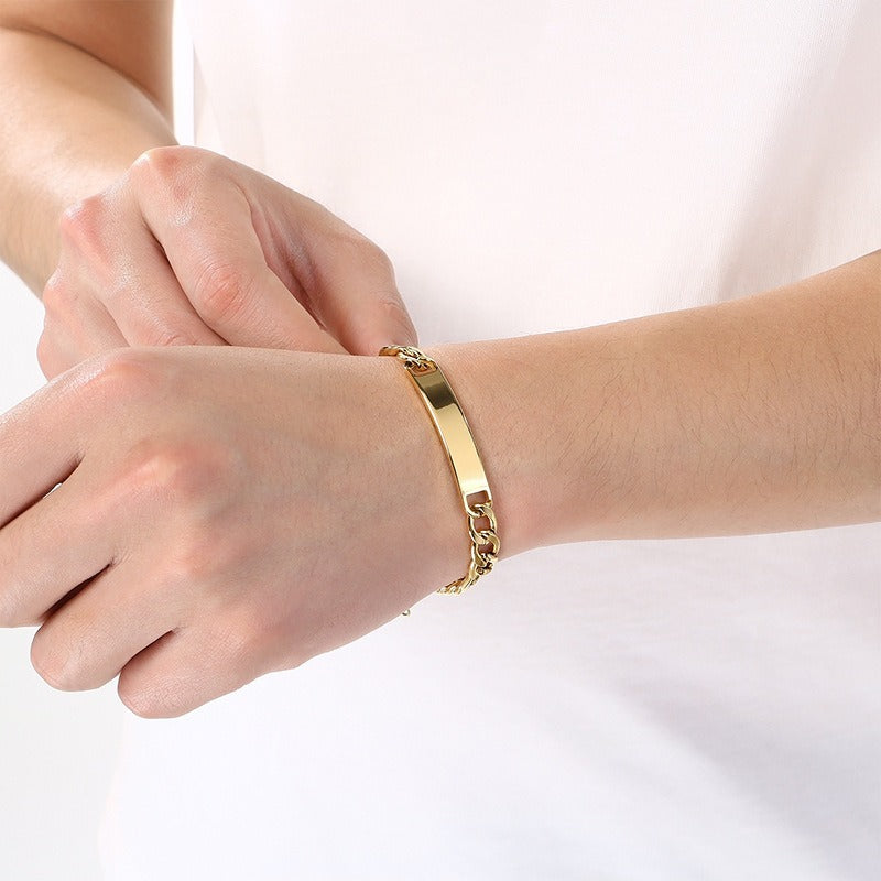 Kemstone ID Bracelet for Men Titanium Steel Cuban Chain Curved Bar KB212145-KFC