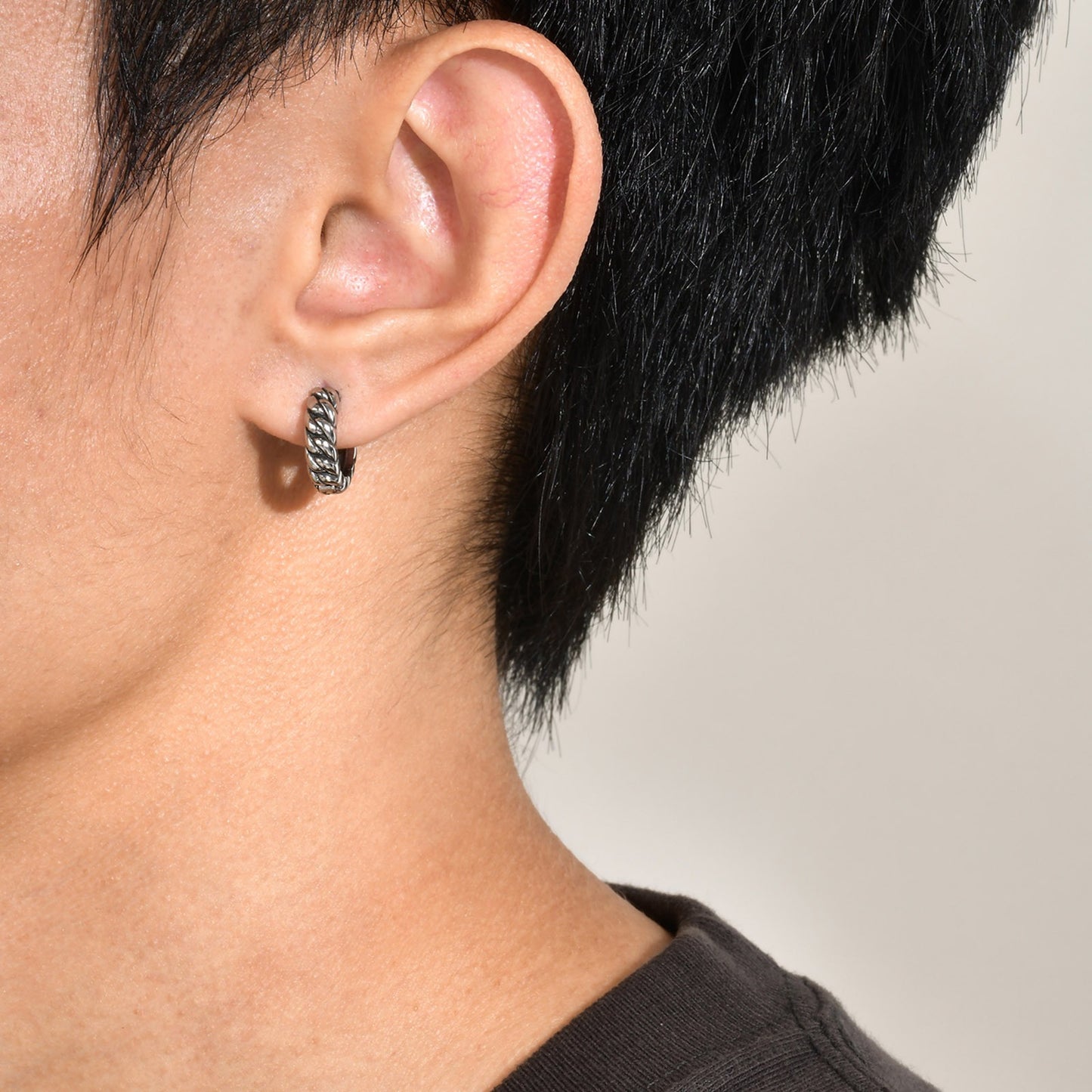 Kemstone Stainless Steel Hoop Earrings – Silver Gothic Punk Huggie Jewelry for Men EH-48