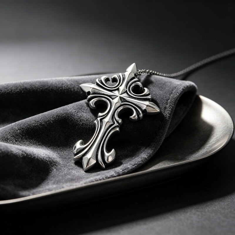 Kemstone Stainless Steel Gothic Skull Cross Pendant Necklace for Men Punk KP118631-LU