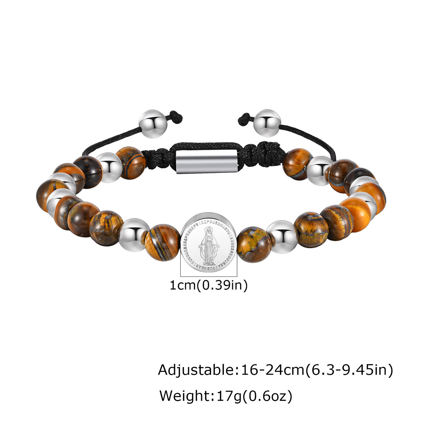 Kemstone Stainless Steel Engraved Coin Beaded Bracelet for Men – Natural Stone Adjustable BR-2354