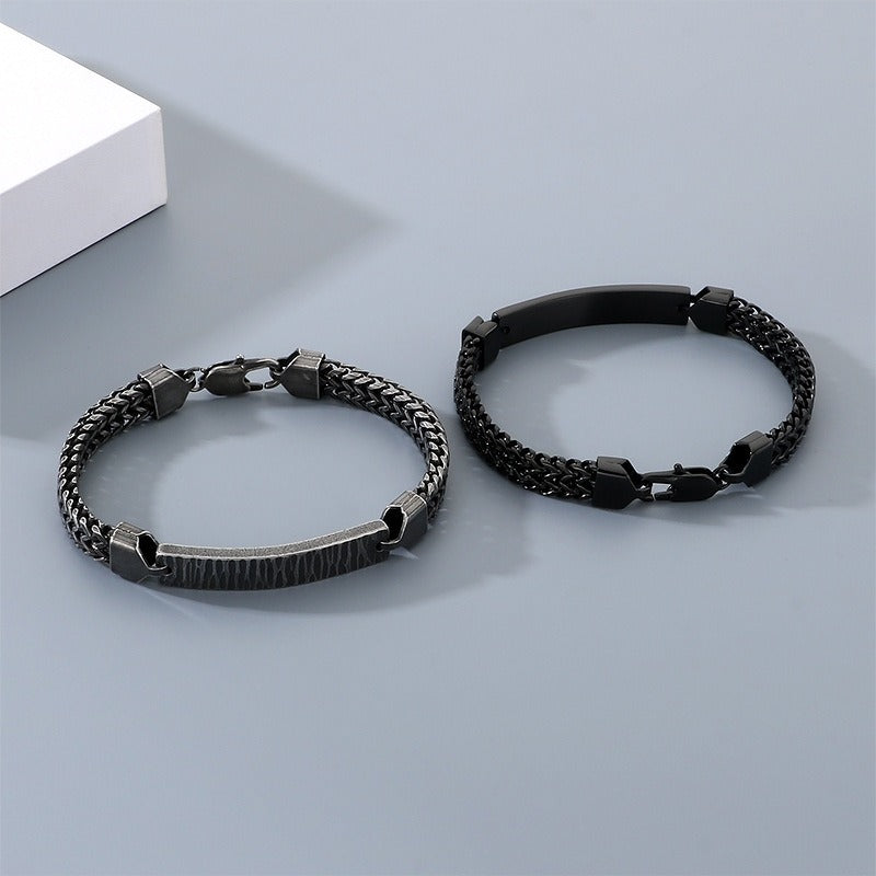 Kemstone ID Plate Bracelet for Men Titanium Steel Curved Bar Textured Chain KB211647-KFC