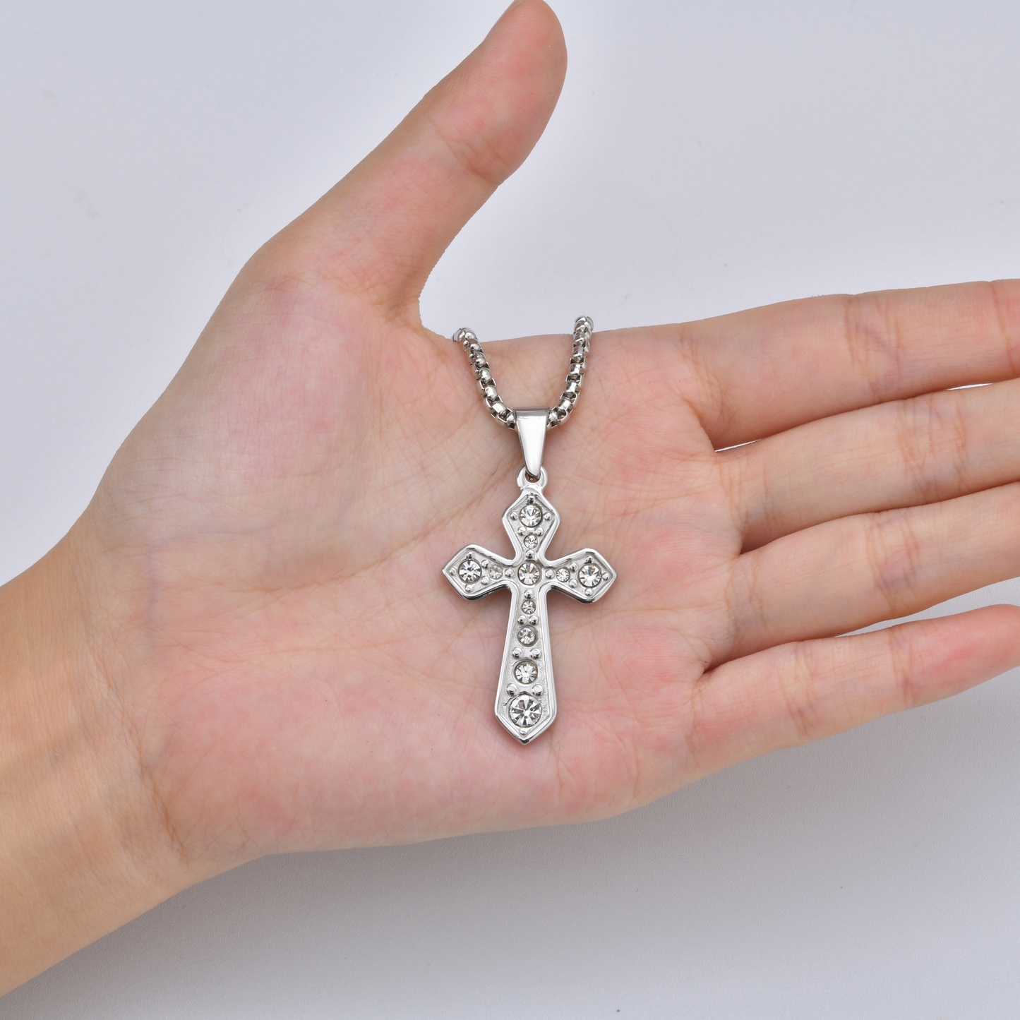 Kemstone Cross Pendant Necklace for Men Gold Plated Stainless Steel Cubic Zirconia Vintage Chain PN-2288