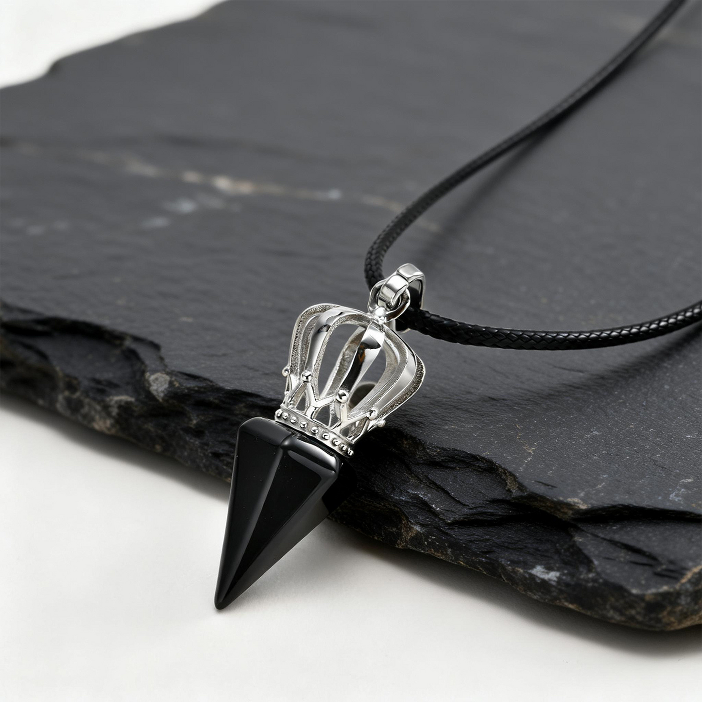 Kemstone Stainless Steel Bullet Tip Hexagonal Crown Tiger Eye Stone Pendant Necklace for Men PN-2286