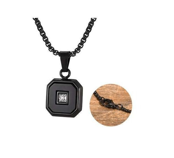 Kemstone Men’s Stainless Steel Lapis Lazuli Cubic Zirconia Pendant Necklace – Gold Silver Black PN-2074