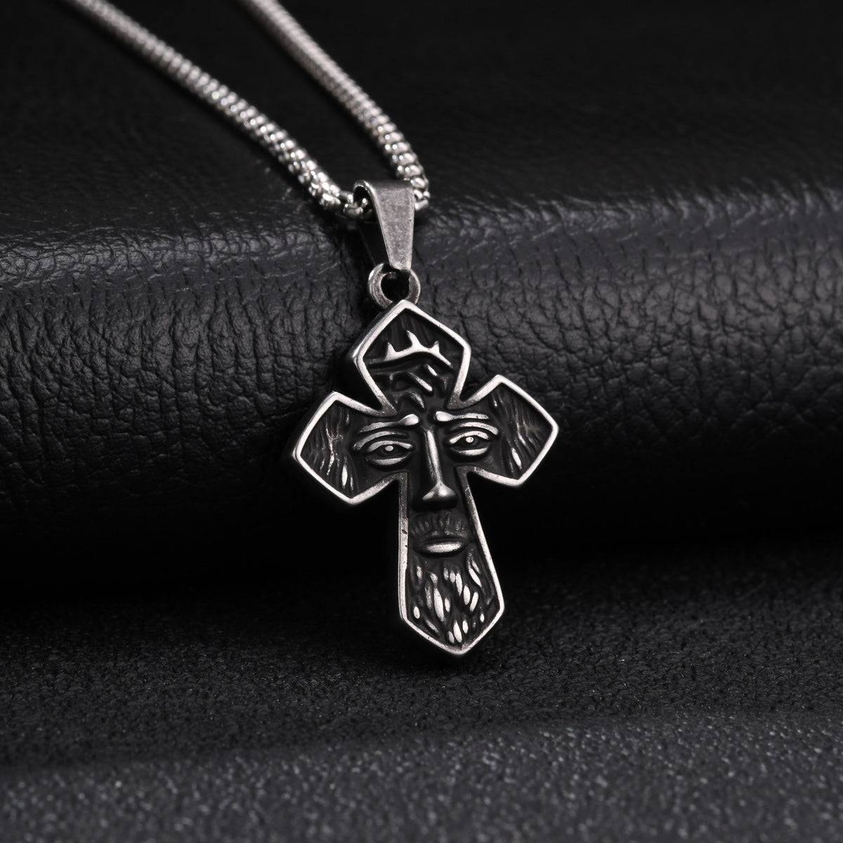 Kemstone Face Relief Cross Pendant Necklace for Men Stainless Steel Vintage PN-2429