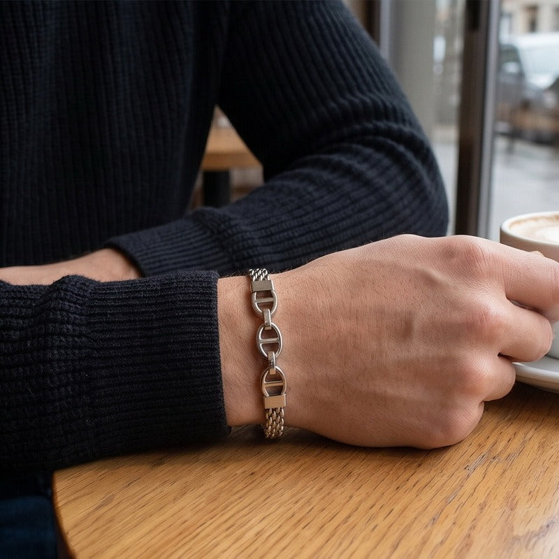 Kemstone Titanium Steel Curved Link Mesh Bracelet for Men Adjustable KB213297-KFC