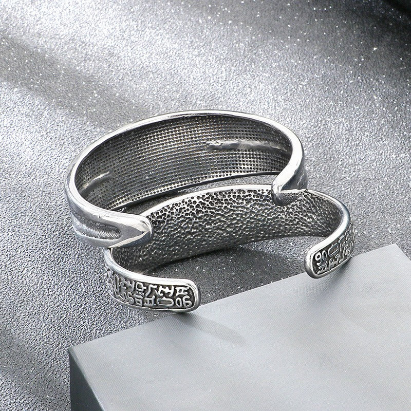 Kemstone Titanium Steel Gothic Open Cuff Bracelet for Men Vintage Motif Bangle KB209308-LU