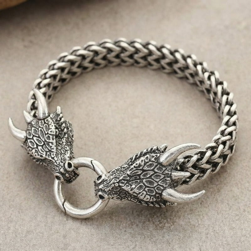 Kemstone Dragon Head Bracelet for Men Titanium Steel Cuban Chain Vintage Dark Finish KB140349-KJX