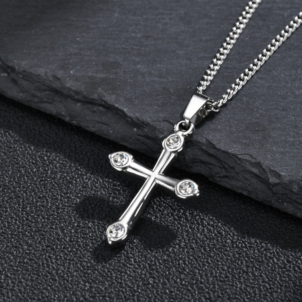 Kemstone Black Cubic Zirconia Cross Necklace for Men Stainless Steel PN-2488