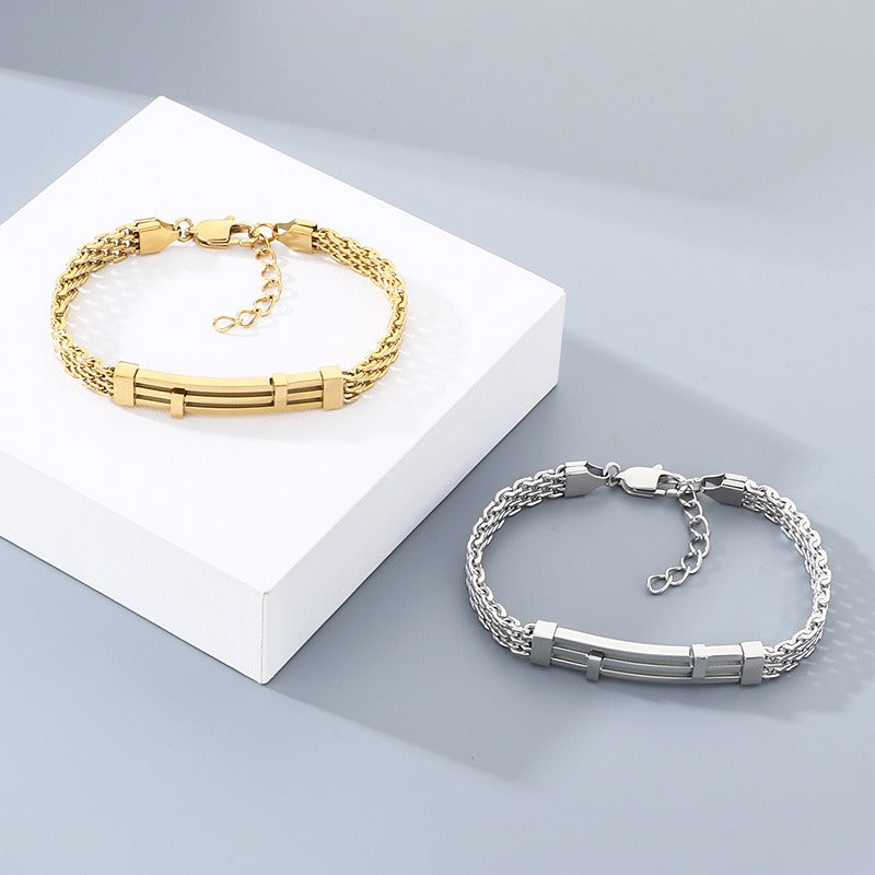 Kemstone Titanium Steel Mesh Chain Bracelet for Men Geometric Bar Adjustable Gold Silver Black KB212525-KFC