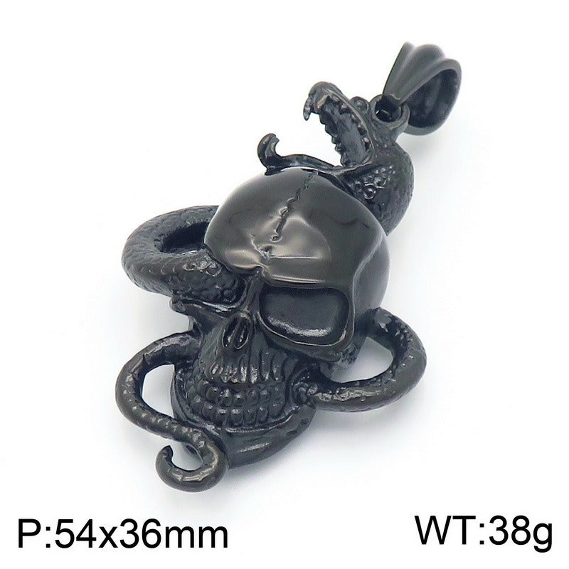 Kemstone Men’s Snake Pendant Necklace – Stainless Steel Gothic Punk Amulet, Norse Dark Jewelry KP55376-BD
