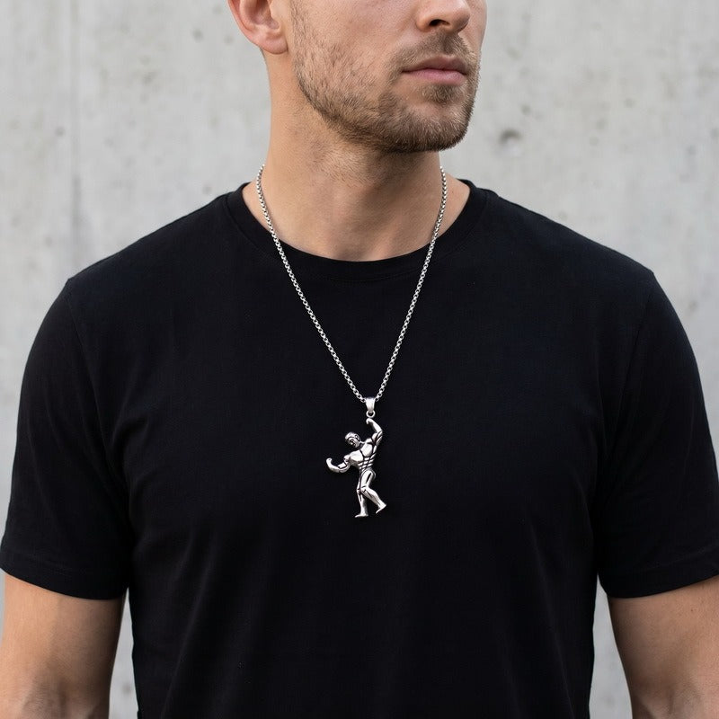 Kemstone Stainless Steel Muscle Man Pendant Necklace for Men Vintage Bodybuilding KP118622-LU