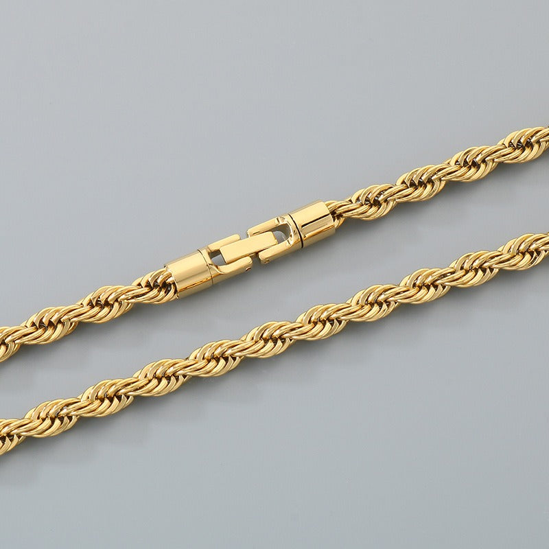 Kemstone Titanium Steel Rope Chain Bracelet & Necklace for Men – Hip Hop Twisted Link, 6 Colors KN299096-KFC