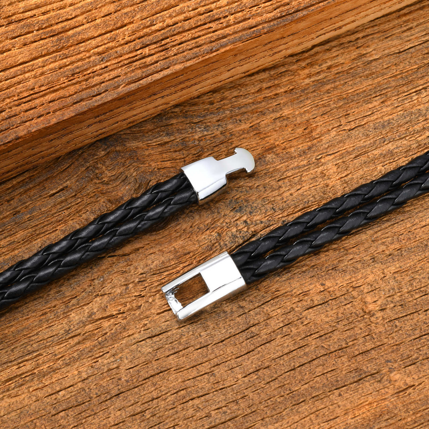 Kemstone Elephant Leather Bracelet Double Braided Black PU Cord with Alloy Clasp for Men BL-825