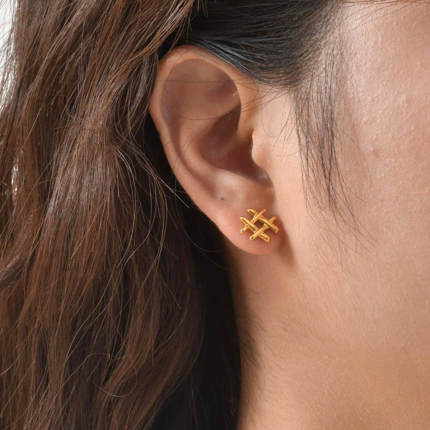 Kemstone Stainless Steel Mini Grid Stud Earrings – For Men & Women Gold, Silver, Black ES-665