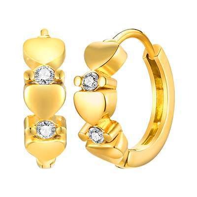 Preciosos aros de acero inoxidable dorado con circonitas: corazón, estrella, cruz y más estilos EH-722