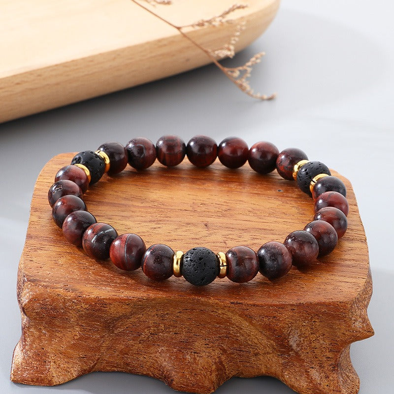 Kemstone Lava Stone Tiger Eye Bead Bracelet Elastic Natural Stone for Men Women KB210123-Z