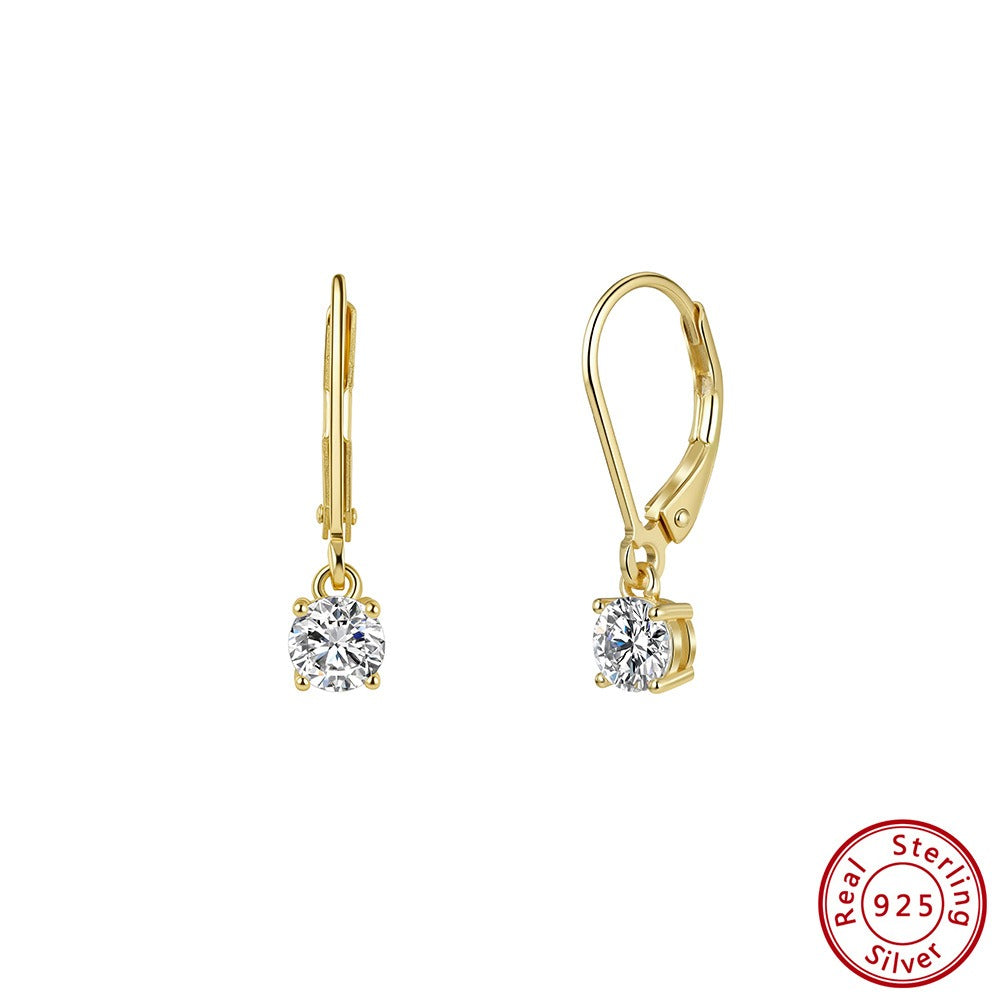Kemstone Prong Set Moissanite Drop Earrings – 925 Sterling Silver, 5mm / 6.5mm, Gold / Silver MOE13