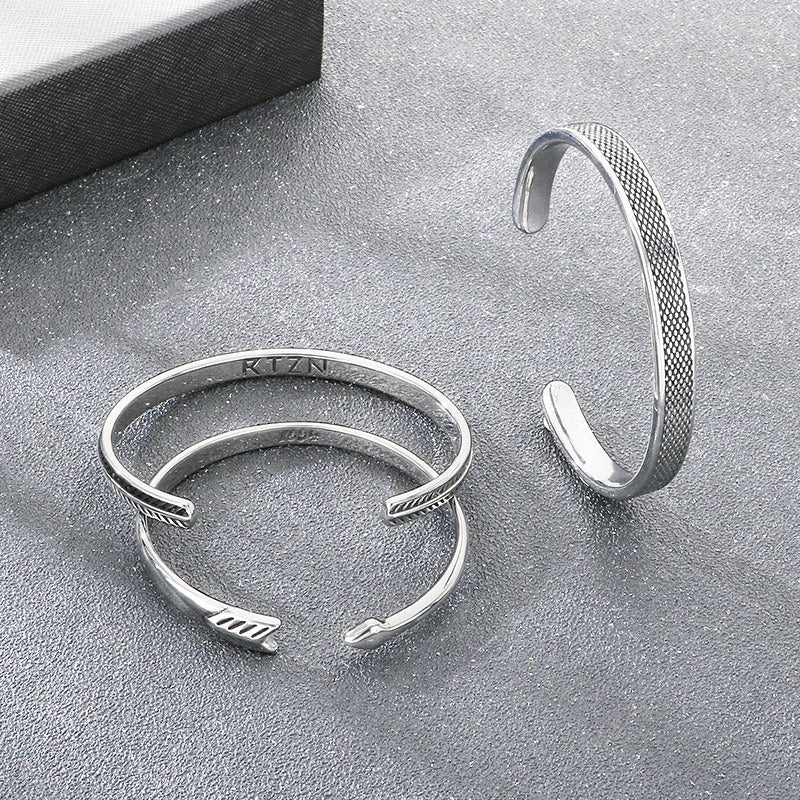 Kemstone Vintage Titanium Steel Open Cuff Bracelet for Men Engraved Arrow Pattern Bangle KB209303-LU