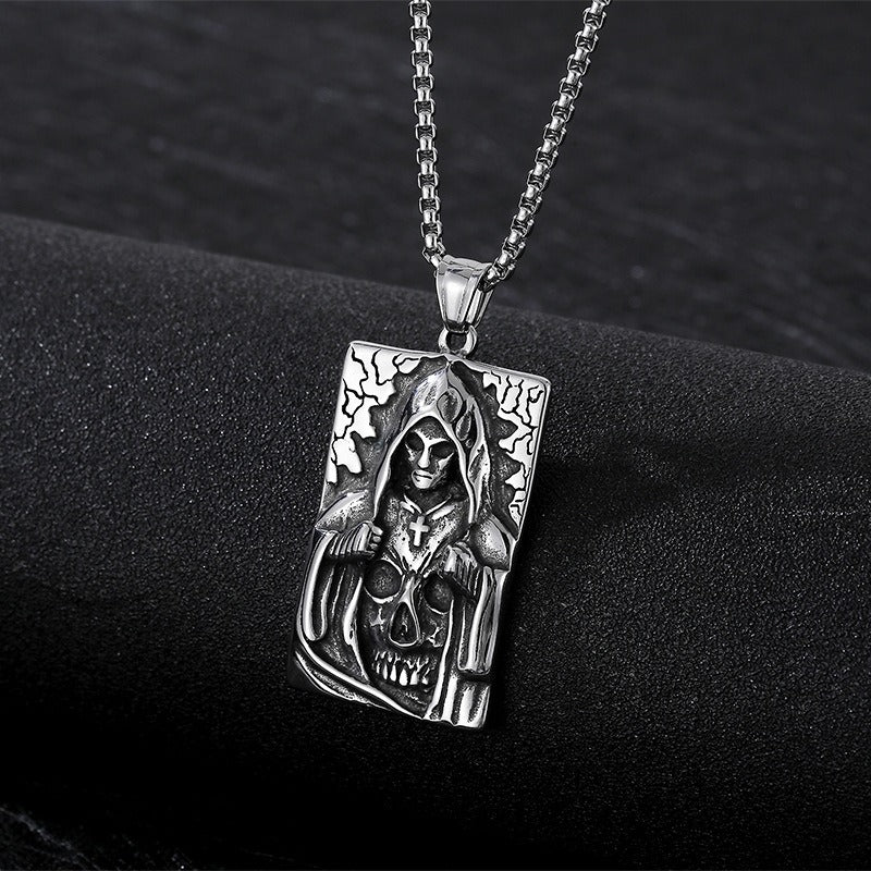 Kemstone Titanium Steel Men’s Pendant Necklace – Gothic Carved Motifs KP94612