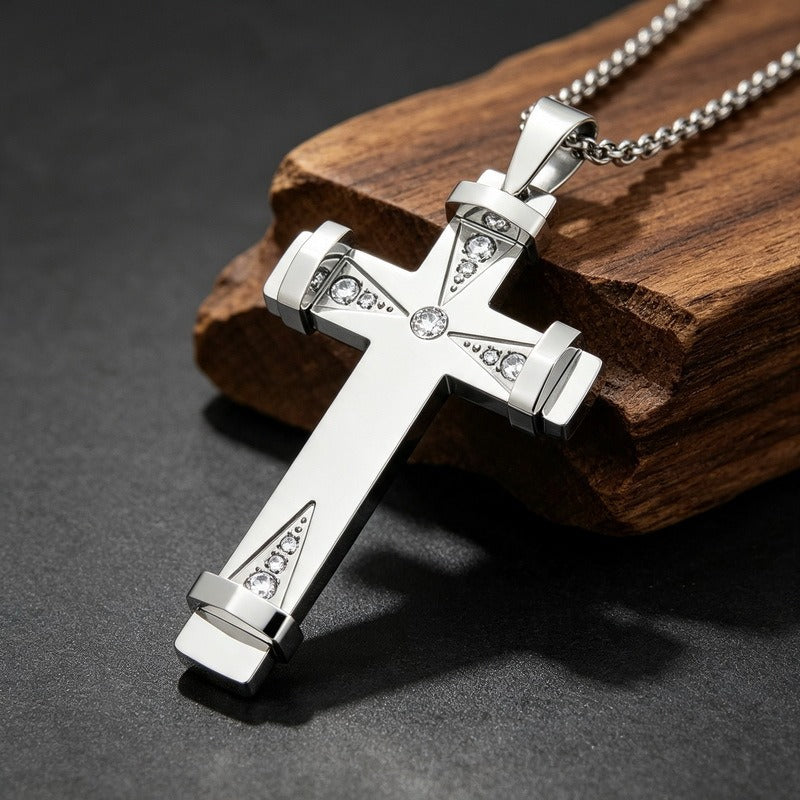 Kemston Stainless Steel Geometric Cross Pendant Necklace for Men KP119531-KFC