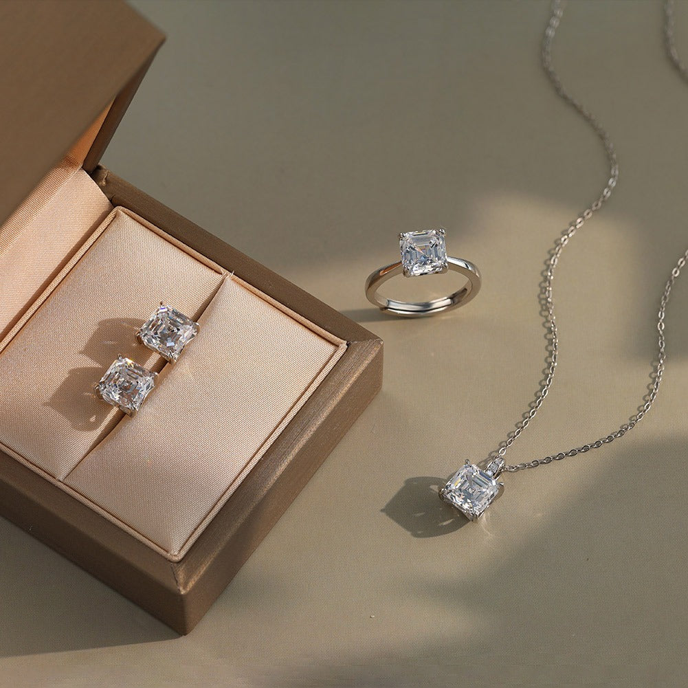 Kemstone 925 Sterling Silver Square Pendant Necklace for Women Cubic Zirconia Gold Silver LZN15