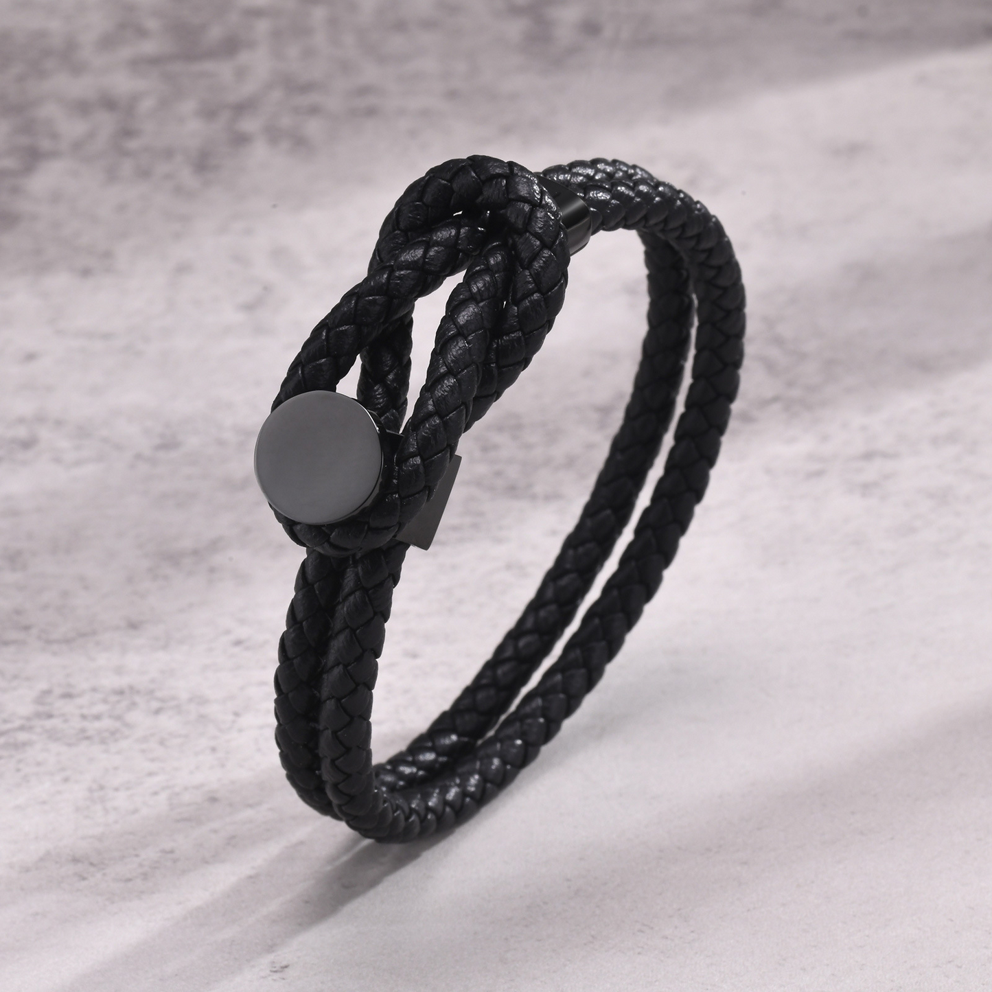 Kemstone Men’s Stainless Steel Leather Bracelet – Double-Layer Knot BL-712