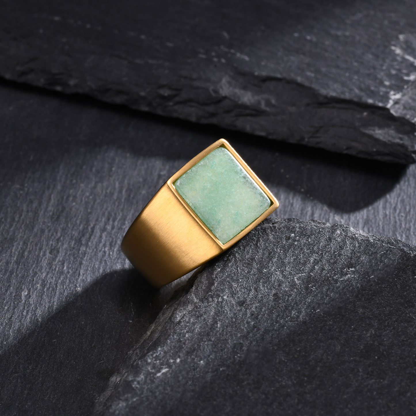 Kemstone Men’s Square Natural Stone Signet Ring Stainless Steel RC682