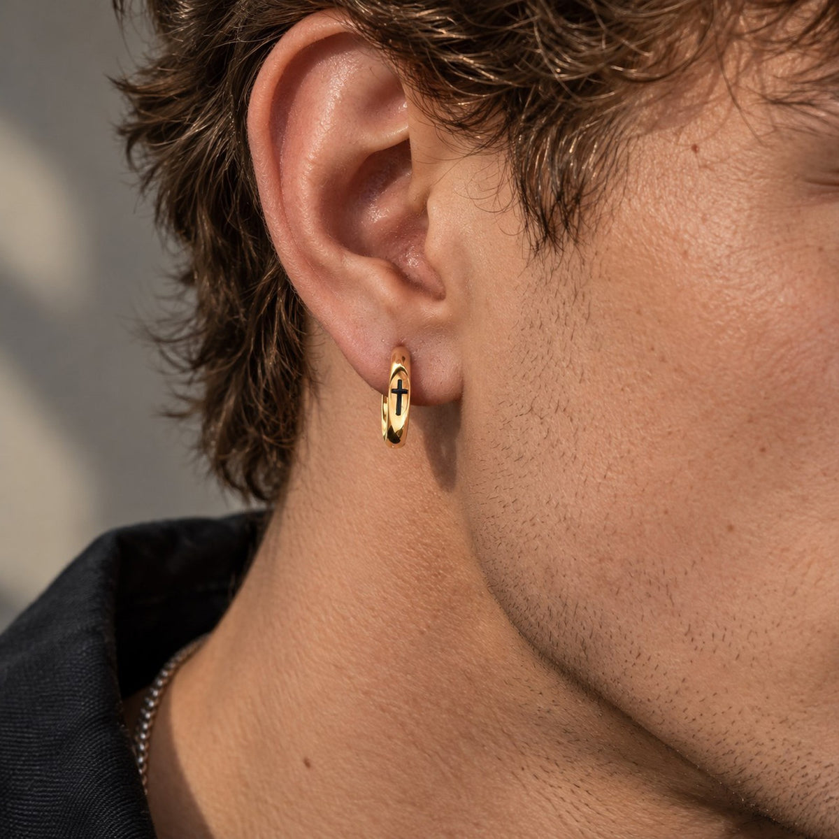 Kemstone Cross Hoop Earrings for Men Stainless Steel EH-870