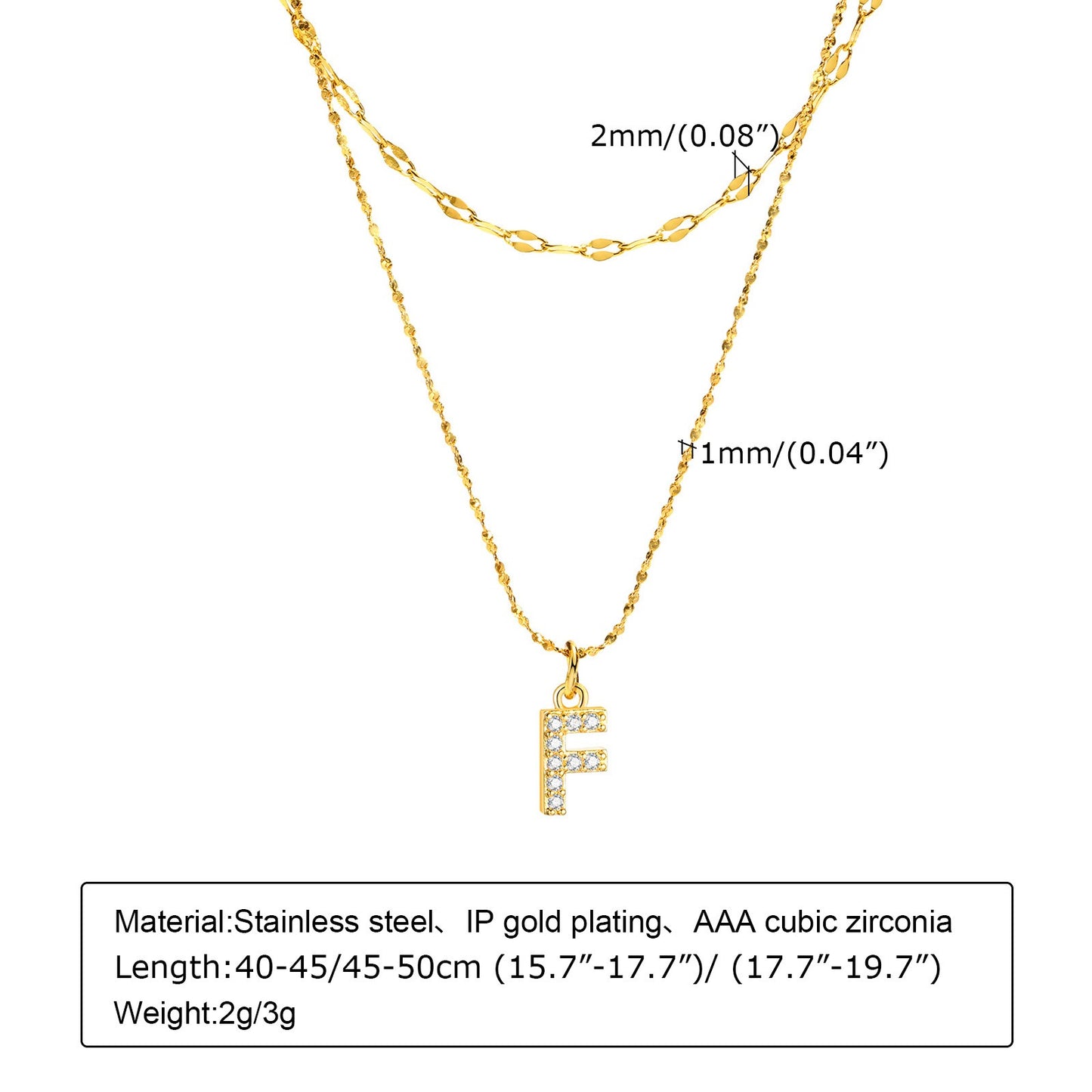 Collar de acero inoxidable Kemstone con 26 letras, cadena de estrellas y circonitas (2 piezas, verano, NC-1325G)