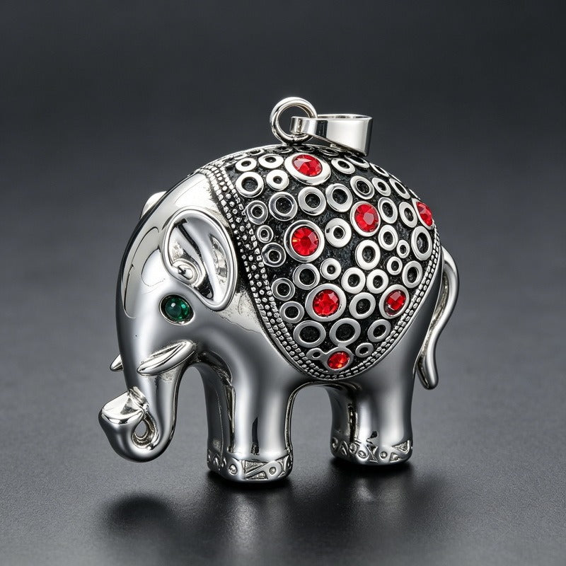 Kemstone Stainless Steel Elephant Pendant Necklace for Men Vintage Red Accent KP118497-LU