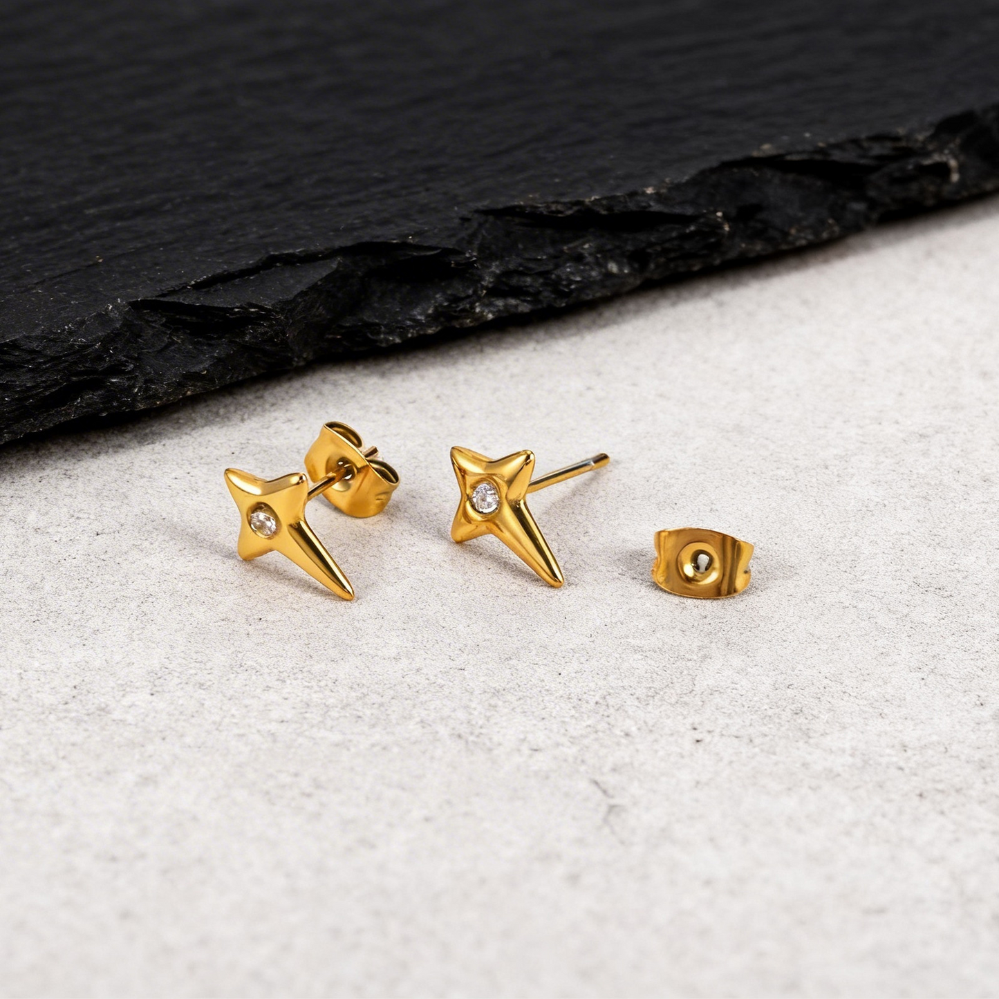 Kemstone Star Stud Earrings Stainless Steel Cubic Zirconia Earrings for Men ES-776