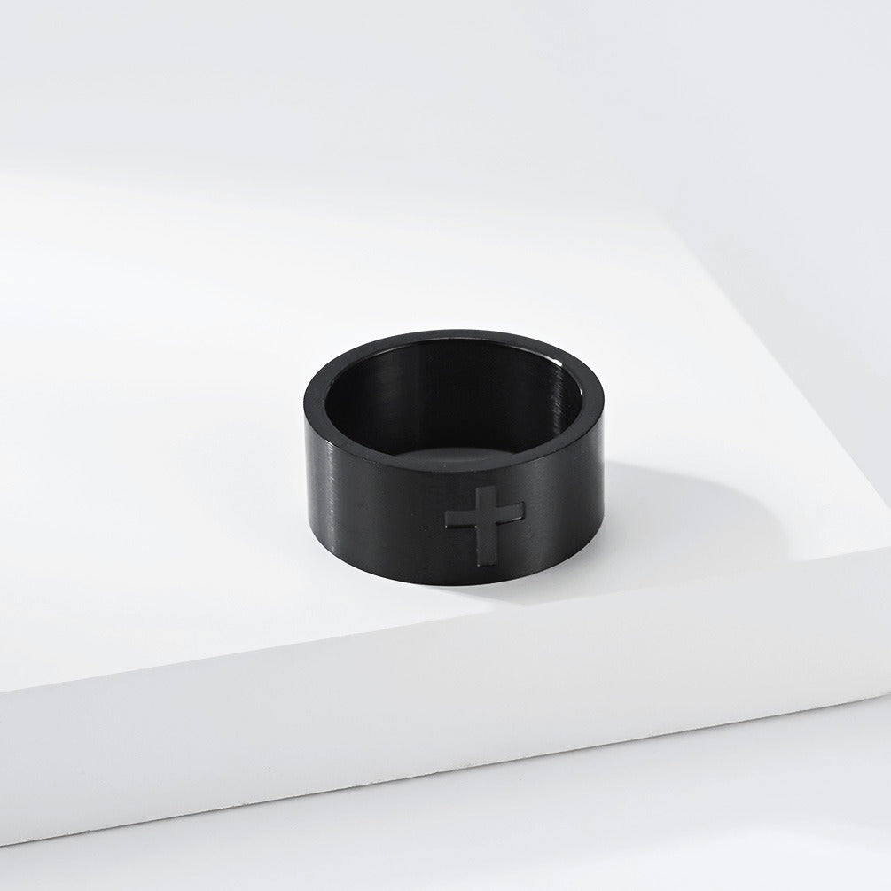 Kemstone Matte Cross Ring for Men Stainless Steel 10MM Wide Band Vintage K-R1209