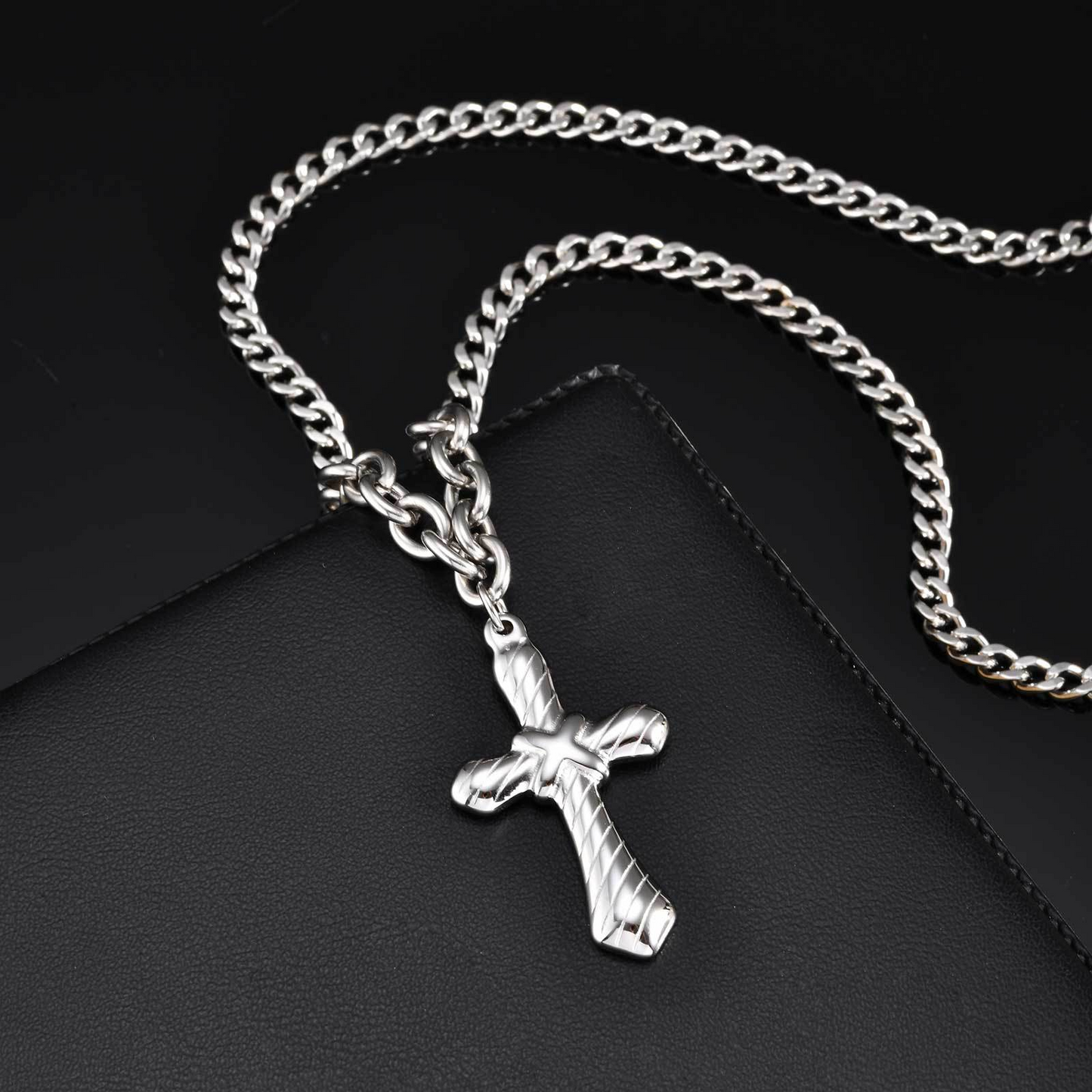 Kemstone Stainless Steel Cross Chain Necklace for Men – Double-Sided Polished Design NC-2164