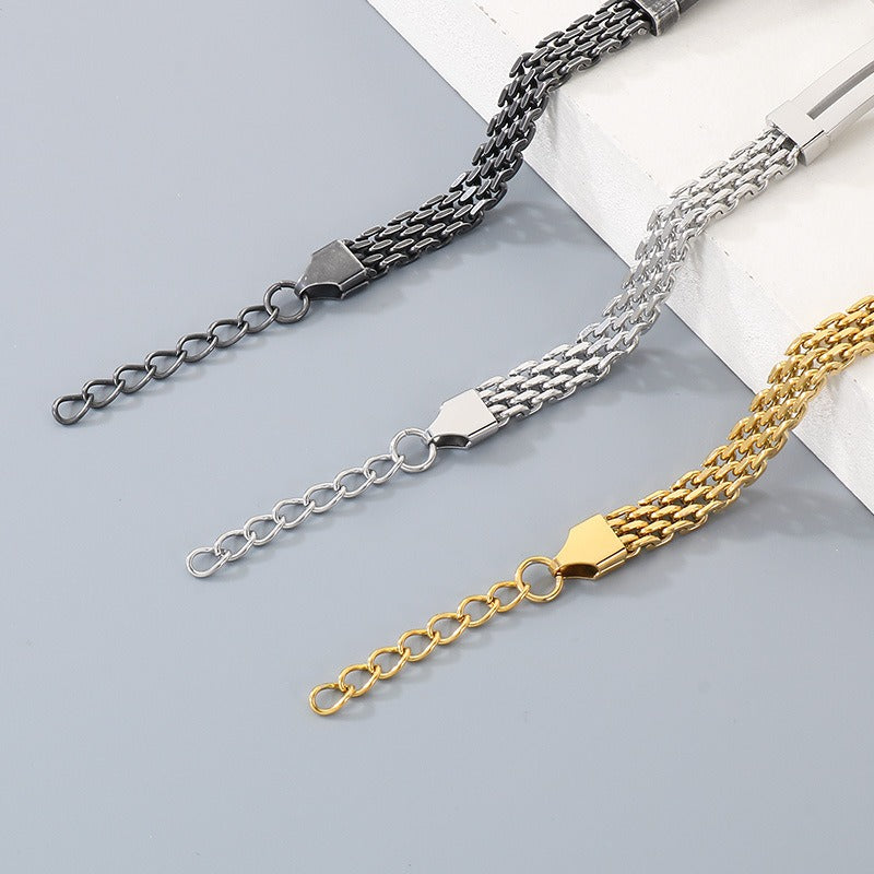 Kemstone Titanium Steel Hollow Curved Cross Bracelet for Men Adjustable Double Chain Gold Silver Black KB212800-KFC