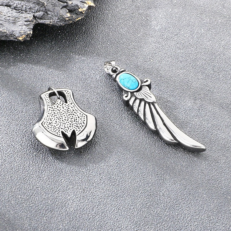 Kemstone Turquoise Pendant Necklace Titanium Steel Feather Eye Symbol Design for Men KP117748-LU