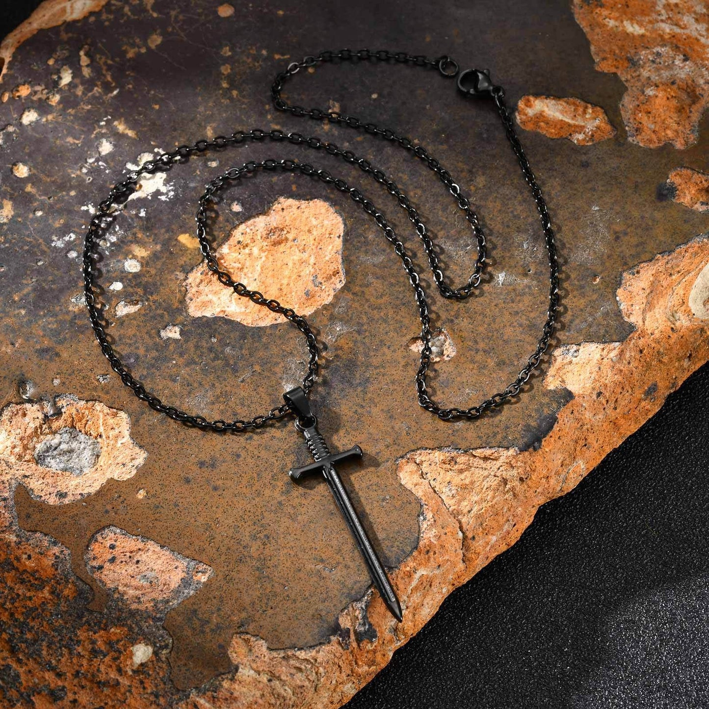 Kemstone Stainless Steel Sword Pendant Necklace for Men – Silver, Gold, Black NC-2556