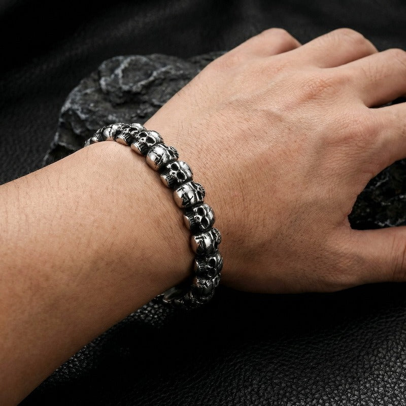 Kemston Titanium Steel Gothic Skull Open Cuff Punk Wrist Bracelet for Men KB169331-KJX