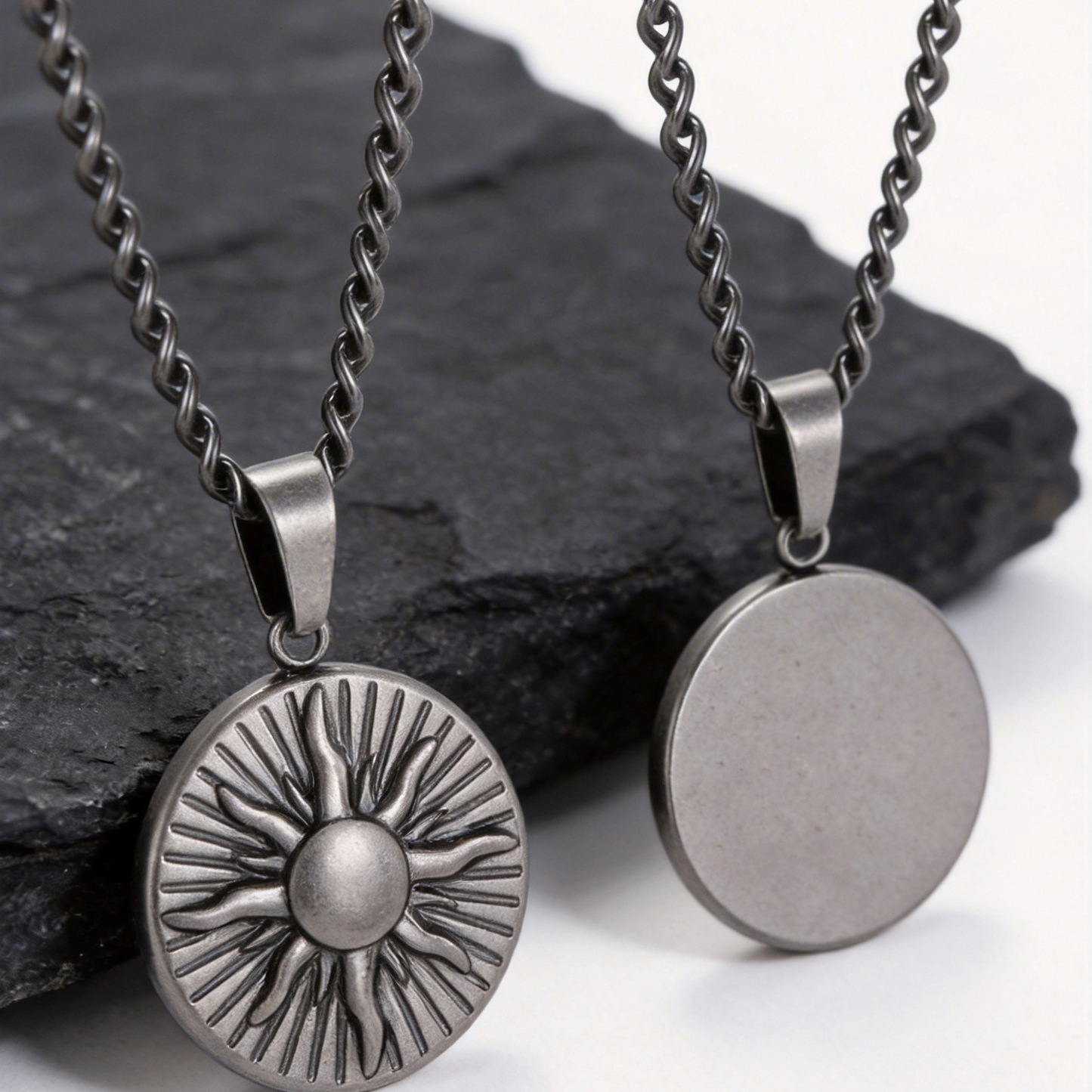 Kemstone Stainless Steel Sun Pendant Necklace for Men Round Disc Gold Silver PN-2306