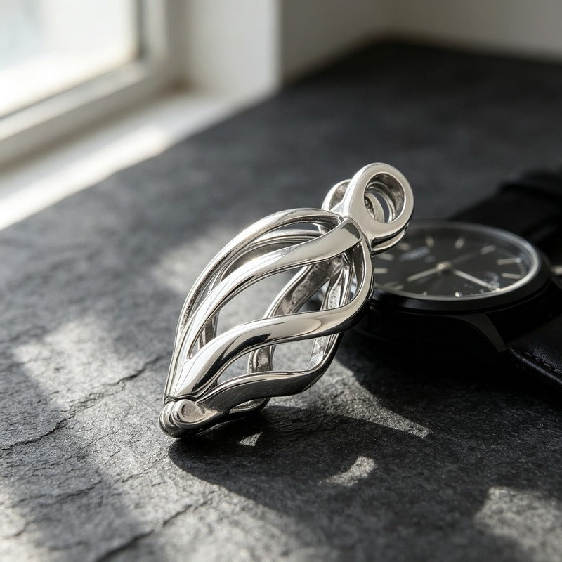 Kemston Openable Leaf Pendant Necklace for Men Stainless Steel Teardrop Design KP119649-GC