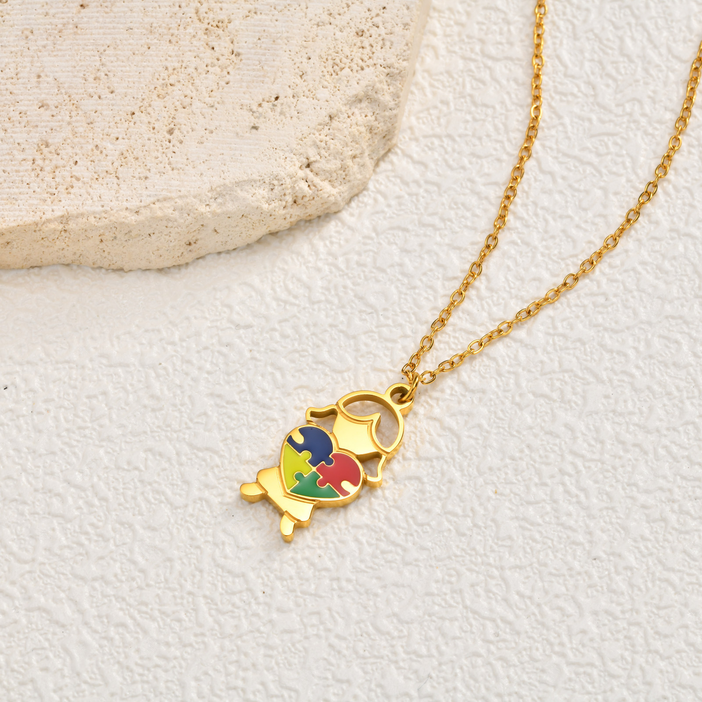 Kemstone Stainless Steel Puzzle Heart Pendant Necklace Colorful Enamel for Men Women NC-2257